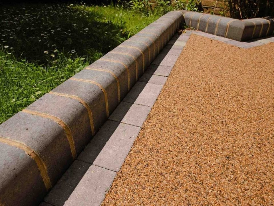 Driveway with Golden Glow Resin and Block Edging